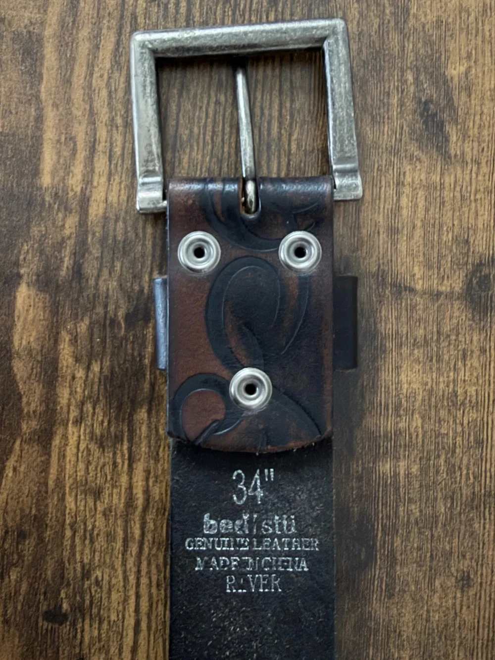 Bed Stu River Leather Belt Brown Tooled Distressed Buckle Size 34